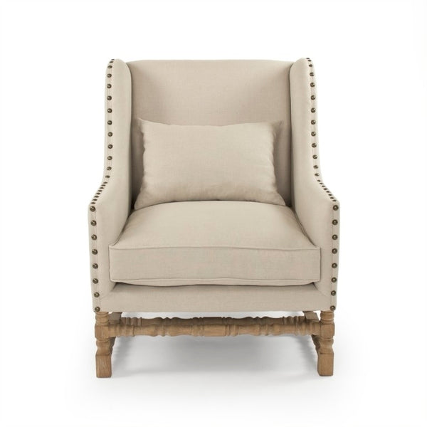 Zentique Francois Oak Linen Club Chair — Classic European Design, Tapered Legs, Supportive Cushioning, Compact 33.6"W CFH464-1 E272 A003