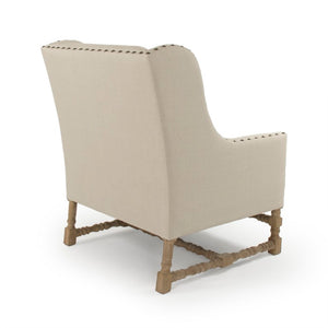 Zentique Francois Oak Linen Club Chair — Classic European Design, Tapered Legs, Supportive Cushioning, Compact 33.6"W CFH464-1 E272 A003