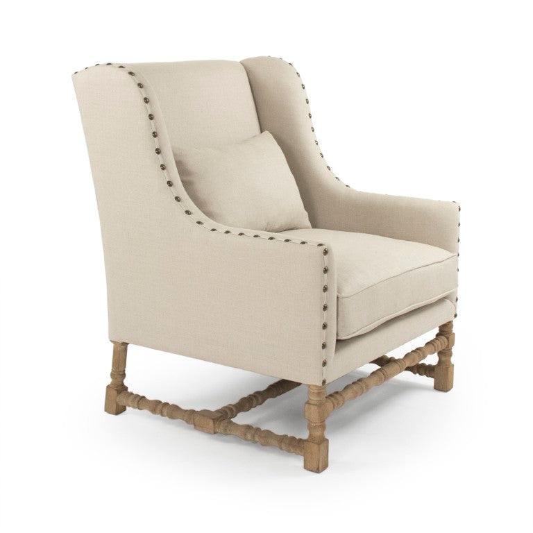 Zentique Francois Oak Linen Club Chair — Classic European Design, Tapered Legs, Supportive Cushioning, Compact 33.6"W CFH464-1 E272 A003