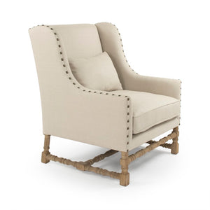 Zentique Francois Oak Linen Club Chair — Classic European Design, Tapered Legs, Supportive Cushioning, Compact 33.6"W CFH464-1 E272 A003