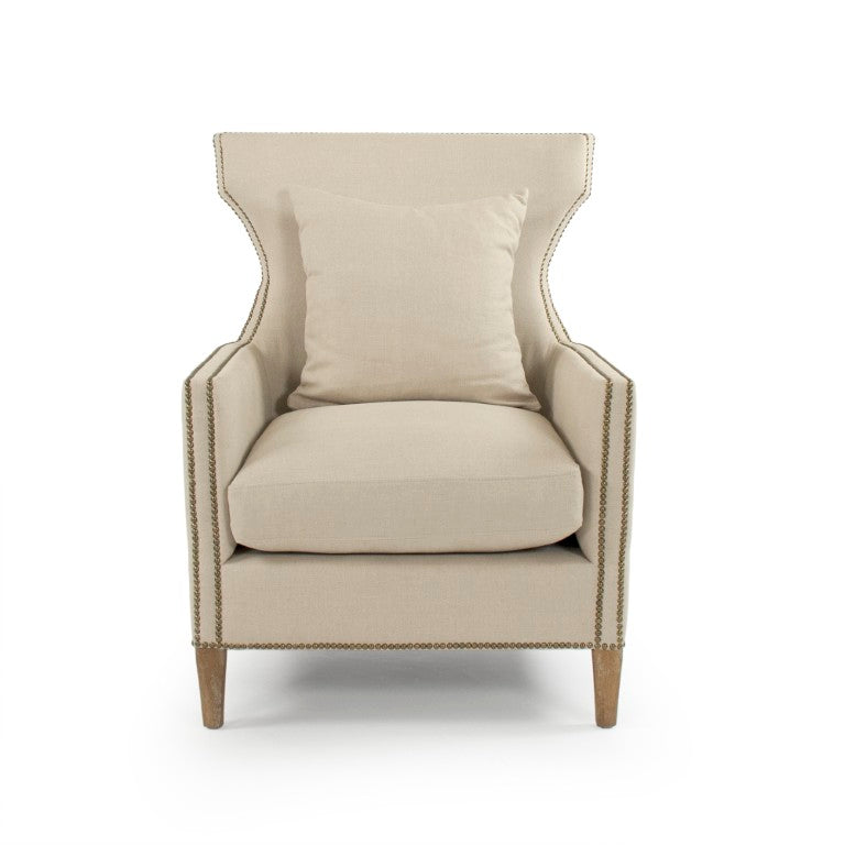Zentique Aldrich Club Chair Linen Upholstered Solid Oak Frame — Classic Club Comfort, Supportive Deep Seat (96) CFH465 E272 A003