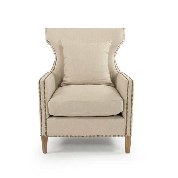 Zentique Aldrich Club Chair Linen Upholstered Solid Oak Frame — Classic Club Comfort, Supportive Deep Seat (96) CFH465 E272 A003
