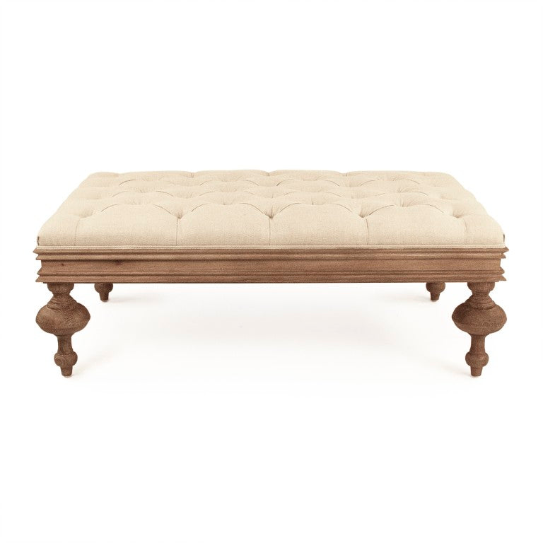Zentique Lara Tufted Ottoman with Linen Upholstery & Solid Oak Frame — Versatile Seat, Footrest, Low Table (95 chars) CT508-Z E272 A003