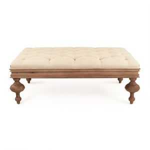 Zentique Lara Tufted Ottoman with Linen Upholstery & Solid Oak Frame — Versatile Seat, Footrest, Low Table (95 chars) CT508-Z E272 A003