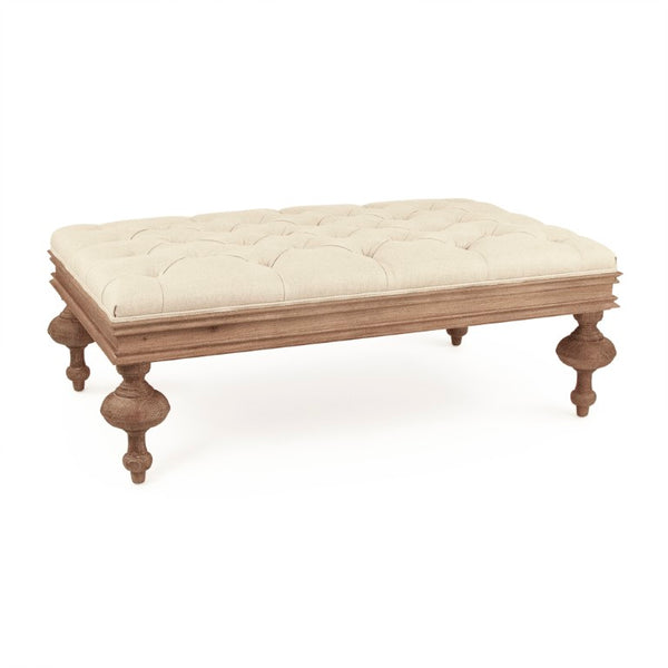 Zentique Lara Tufted Ottoman with Linen Upholstery & Solid Oak Frame — Versatile Seat, Footrest, Low Table (95 chars) CT508-Z E272 A003