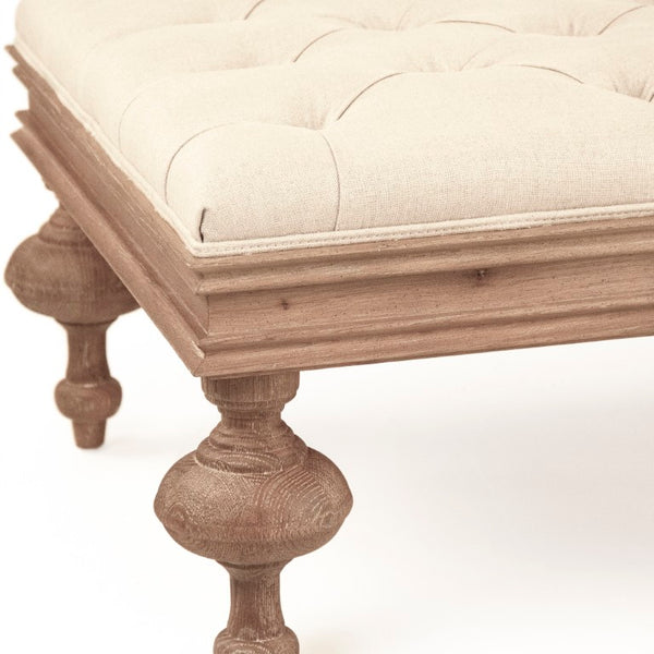 Zentique Lara Tufted Ottoman with Linen Upholstery & Solid Oak Frame — Versatile Seat, Footrest, Low Table (95 chars) CT508-Z E272 A003