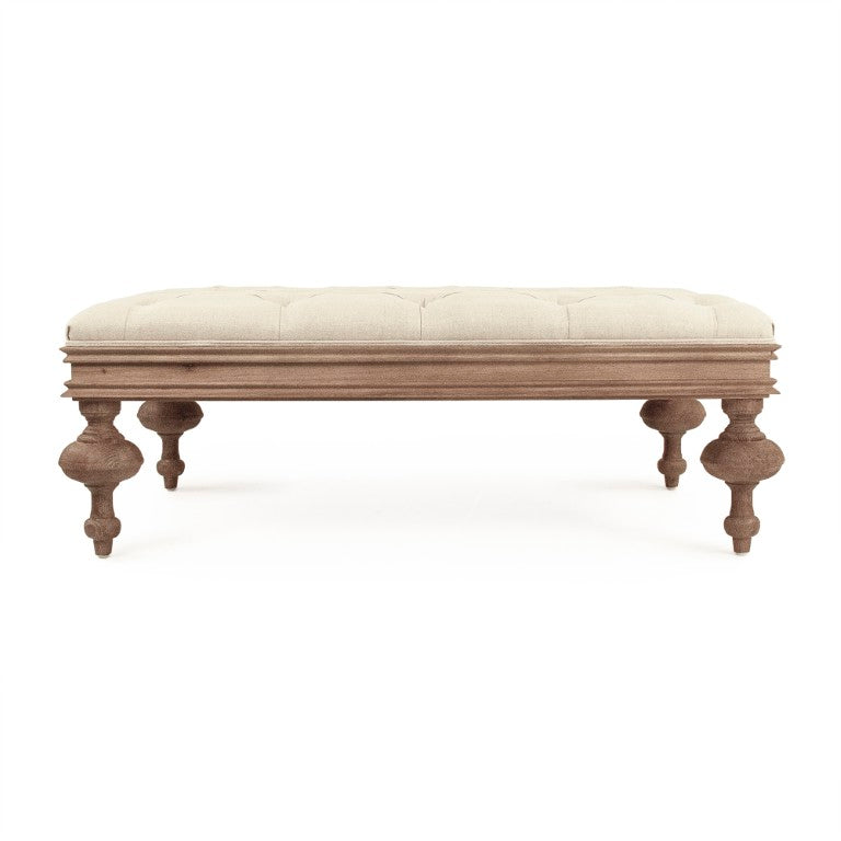 Zentique Lara Tufted Ottoman with Linen Upholstery & Solid Oak Frame — Versatile Seat, Footrest, Low Table (95 chars) CT508-Z E272 A003