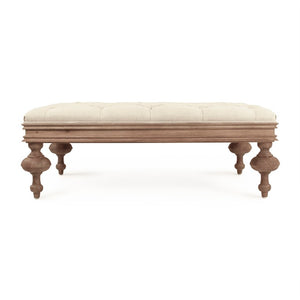 Zentique Lara Tufted Ottoman with Linen Upholstery & Solid Oak Frame — Versatile Seat, Footrest, Low Table (95 chars) CT508-Z E272 A003