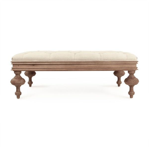 Zentique Lara Tufted Ottoman with Linen Upholstery & Solid Oak Frame — Versatile Seat, Footrest, Low Table (95 chars) CT508-Z E272 A003