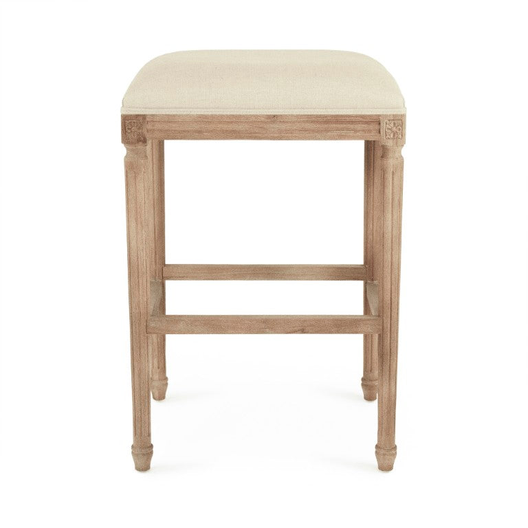 Zentique Louis Oak Bar Stool with Linen Seat — Classic Contoured Comfort, Durable Solid Frame for Kitchens W20 x H30 x D16.5 CFH520 Bar E272 A003