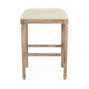 Zentique Louis Oak Bar Stool with Linen Seat — Classic Contoured Comfort, Durable Solid Frame for Kitchens W20 x H30 x D16.5 CFH520 Bar E272 A003