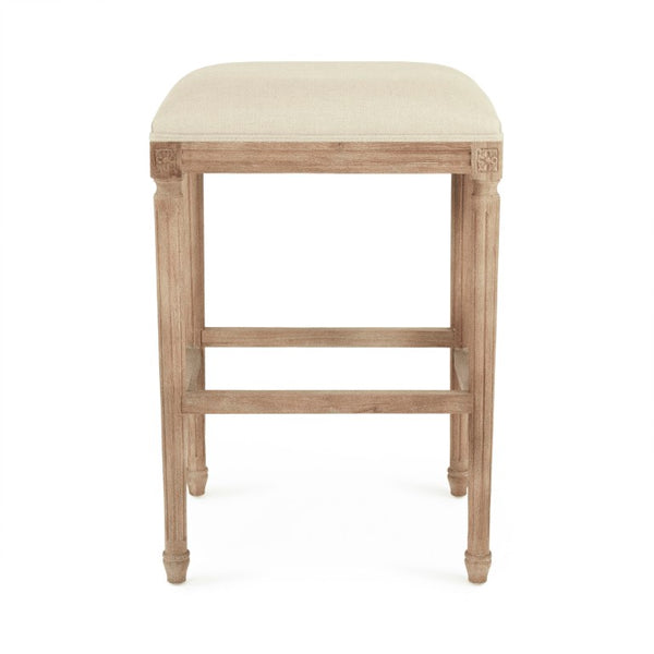 Zentique Louis Oak Bar Stool with Linen Seat — Classic Contoured Comfort, Durable Solid Frame for Kitchens W20 x H30 x D16.5 CFH520 Bar E272 A003