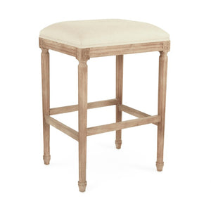Zentique Louis Oak Bar Stool with Linen Seat — Classic Contoured Comfort, Durable Solid Frame for Kitchens W20 x H30 x D16.5 CFH520 Bar E272 A003