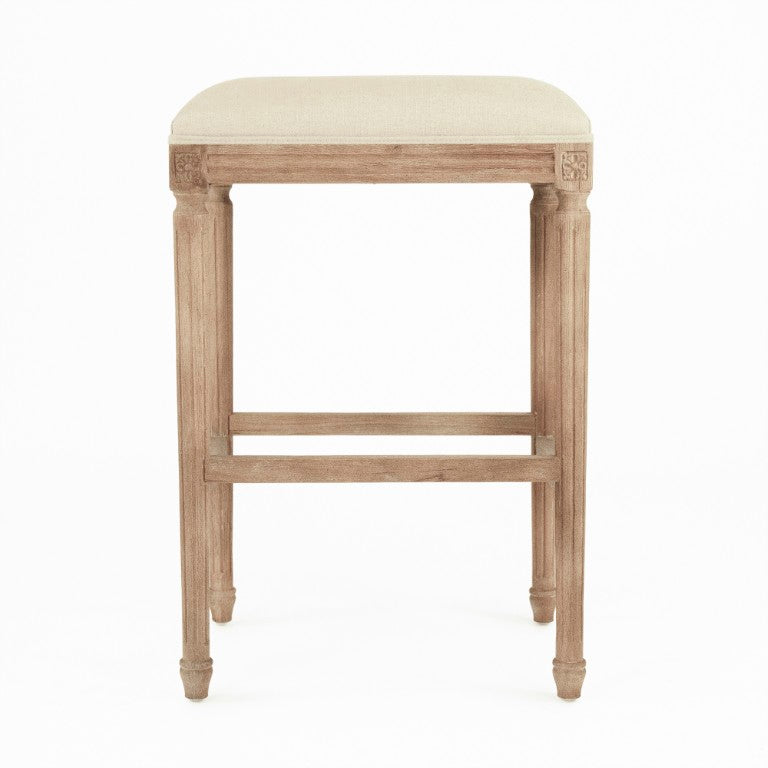 Zentique Louis Oak Bar Stool with Linen Seat — Classic Contoured Comfort, Durable Solid Frame for Kitchens W20 x H30 x D16.5 CFH520 Bar E272 A003