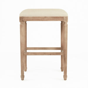 Zentique Louis Oak Bar Stool with Linen Seat — Classic Contoured Comfort, Durable Solid Frame for Kitchens W20 x H30 x D16.5 CFH520 Bar E272 A003