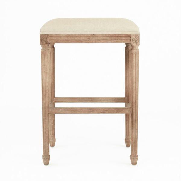 Zentique Louis Oak Bar Stool with Linen Seat — Classic Contoured Comfort, Durable Solid Frame for Kitchens W20 x H30 x D16.5 CFH520 Bar E272 A003