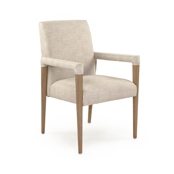 Zentique Jackson Oak Arm Chair with Linen Upholstery — Compact, Ergonomic Design, Solid Oak Craftsmanship CFH526 E255-10 A015-A