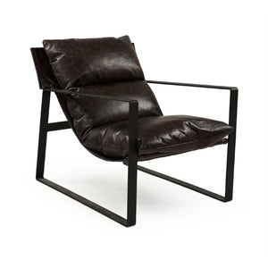 Zentique Owen Top-Grain Leather Lounge Chair with Metal Frame, Ergonomic Support, Compact 28"x35" Design CFH531 H4 CP066