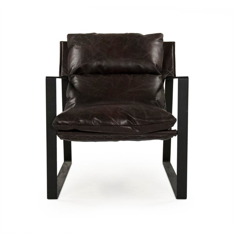 Zentique Owen Top-Grain Leather Lounge Chair with Metal Frame, Ergonomic Support, Compact 28"x35" Design CFH531 H4 CP066