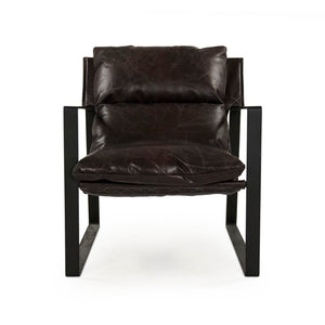 Zentique Owen Top-Grain Leather Lounge Chair with Metal Frame, Ergonomic Support, Compact 28"x35" Design CFH531 H4 CP066