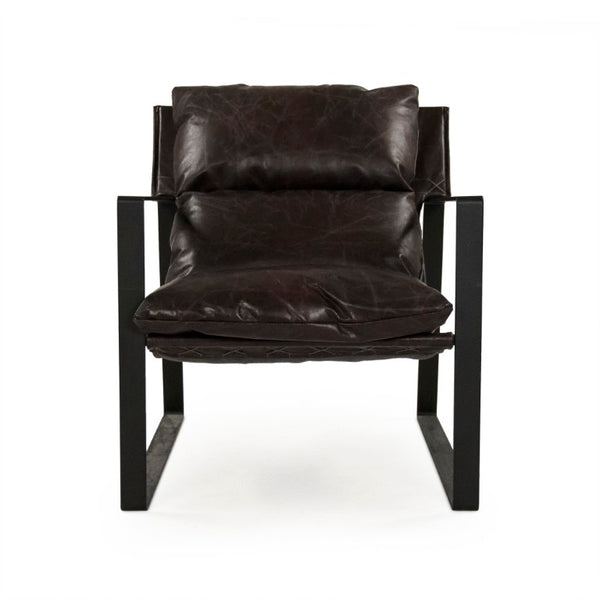 Zentique Owen Top-Grain Leather Lounge Chair with Metal Frame, Ergonomic Support, Compact 28"x35" Design CFH531 H4 CP066