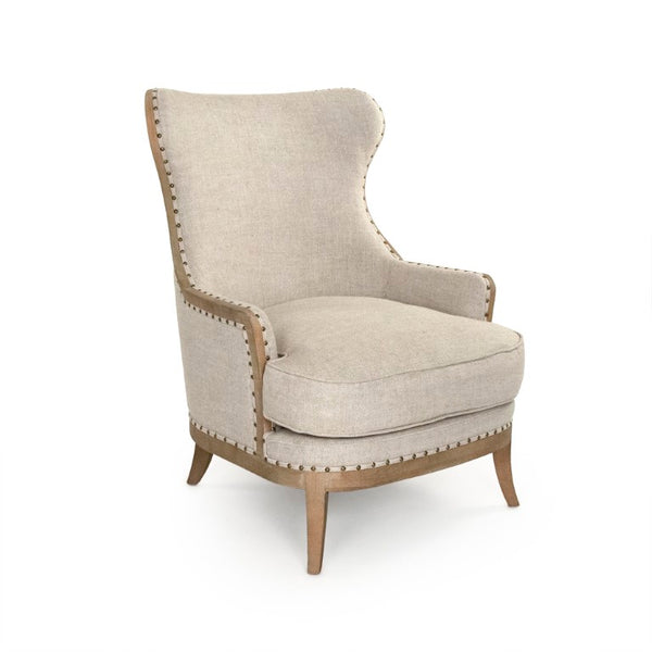 Zentique Miranda Wing Chair — Linen Upholstery on Solid Oak Frame, Plush Wingback Comfort for Living Spaces CFH535 E272 A015-A