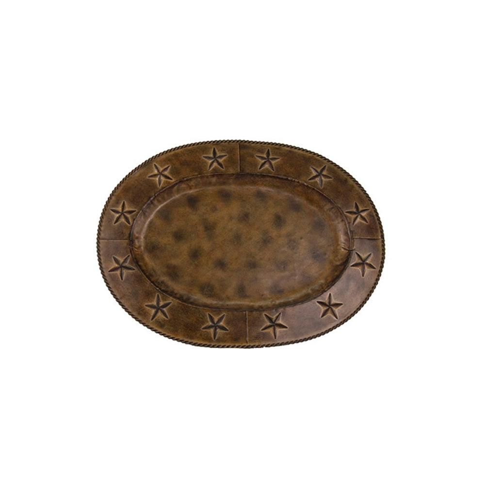 Hiend Accents Star Iron Oval Tray - Rustic Decor With Raised Stars And Rope Edges For Home Organization And Style Brown Metal Cg2012md-01-oc