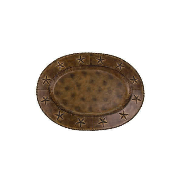 Hiend Accents Star Iron Oval Tray - Rustic Decor With Raised Stars And Rope Edges For Home Organization And Style Brown Metal Cg2012md-01-oc