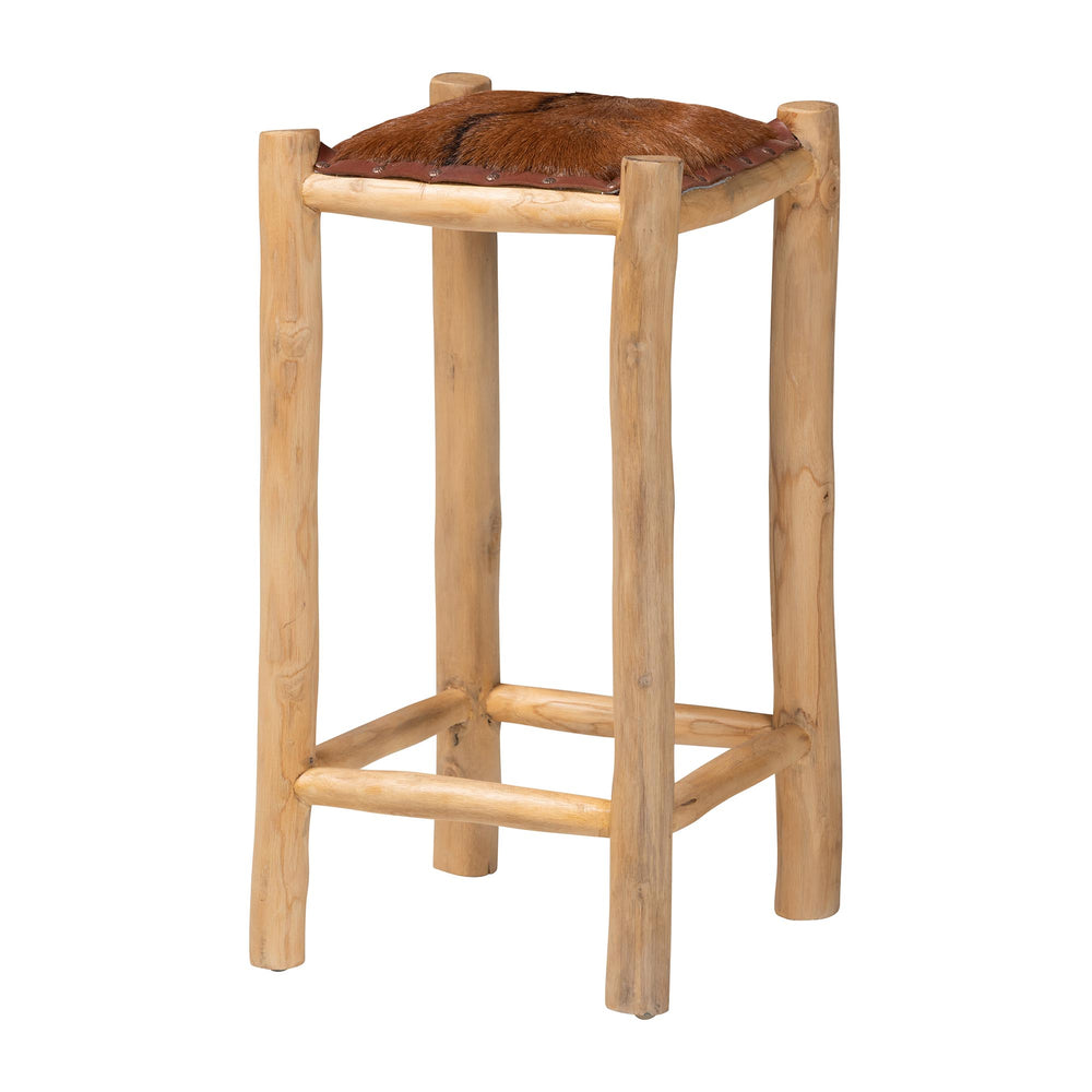 Baxton Studio Bali & Pari Rivera Goat Leather Backless Counterstool with Solid Teak Wood Frame CGL-01-Goat Leather-CS