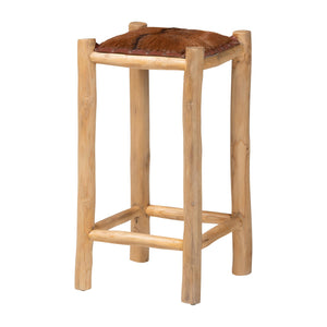 Baxton Studio Bali & Pari Rivera Goat Leather Backless Counterstool with Solid Teak Wood Frame CGL-01-Goat Leather-CS