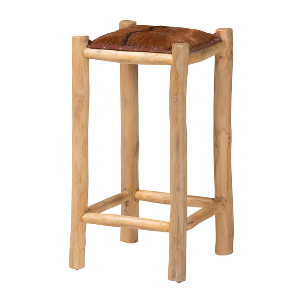 Baxton Studio Bali & Pari Rivera Goat Leather Backless Counterstool with Solid Teak Wood Frame CGL-01-Goat Leather-CS