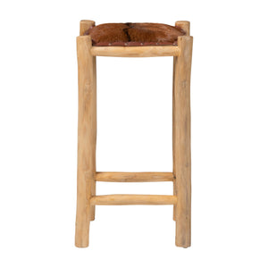 Bali & Pari Rivera Goat Leather Backless Counterstool with Solid Teak Wood Frame