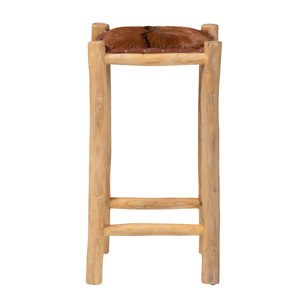 Bali & Pari Rivera Goat Leather Backless Counterstool with Solid Teak Wood Frame