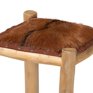 Bali & Pari Rivera Goat Leather Backless Counterstool with Solid Teak Wood Frame