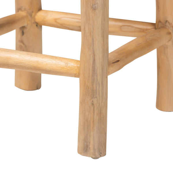 Bali & Pari Rivera Goat Leather Backless Counterstool with Solid Teak Wood Frame
