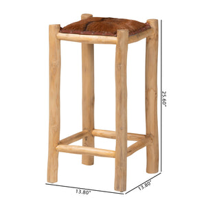 Bali & Pari Rivera Goat Leather Backless Counterstool with Solid Teak Wood Frame