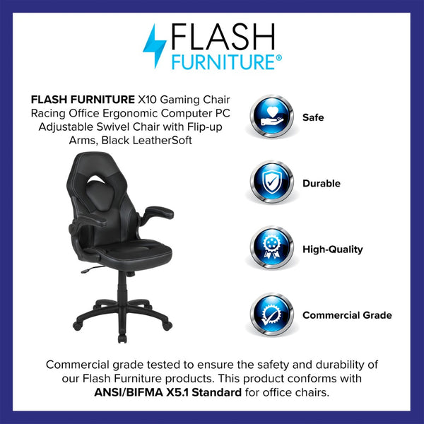 English Elm X10 Gaming Chair - Ergonomic Racing-Style Office Chair with Adjustable Features for Ultimate Comfort Black CH-00095-BK-GG