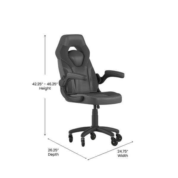 English Elm X10 Gaming Chair Ergonomic Racing Office Chair with Flip-Up Arms, Transparent Roller Wheels & Adjustable Height Black CH-00095-BK-RLB-GG