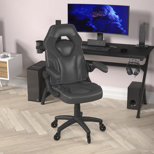 English Elm X10 Gaming Chair Ergonomic Racing Office Chair with Flip-Up Arms, Transparent Roller Wheels & Adjustable Height Black CH-00095-BK-RLB-GG