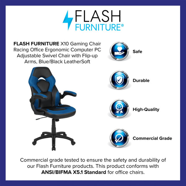 English Elm X10 Gaming Chair - Ergonomic Racing-Style Office Chair with Adjustable Features for Ultimate Comfort Blue CH-00095-BL-GG
