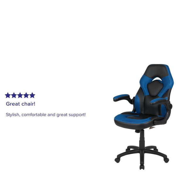 English Elm X10 Gaming Chair - Ergonomic Racing-Style Office Chair with Adjustable Features for Ultimate Comfort Blue CH-00095-BL-GG