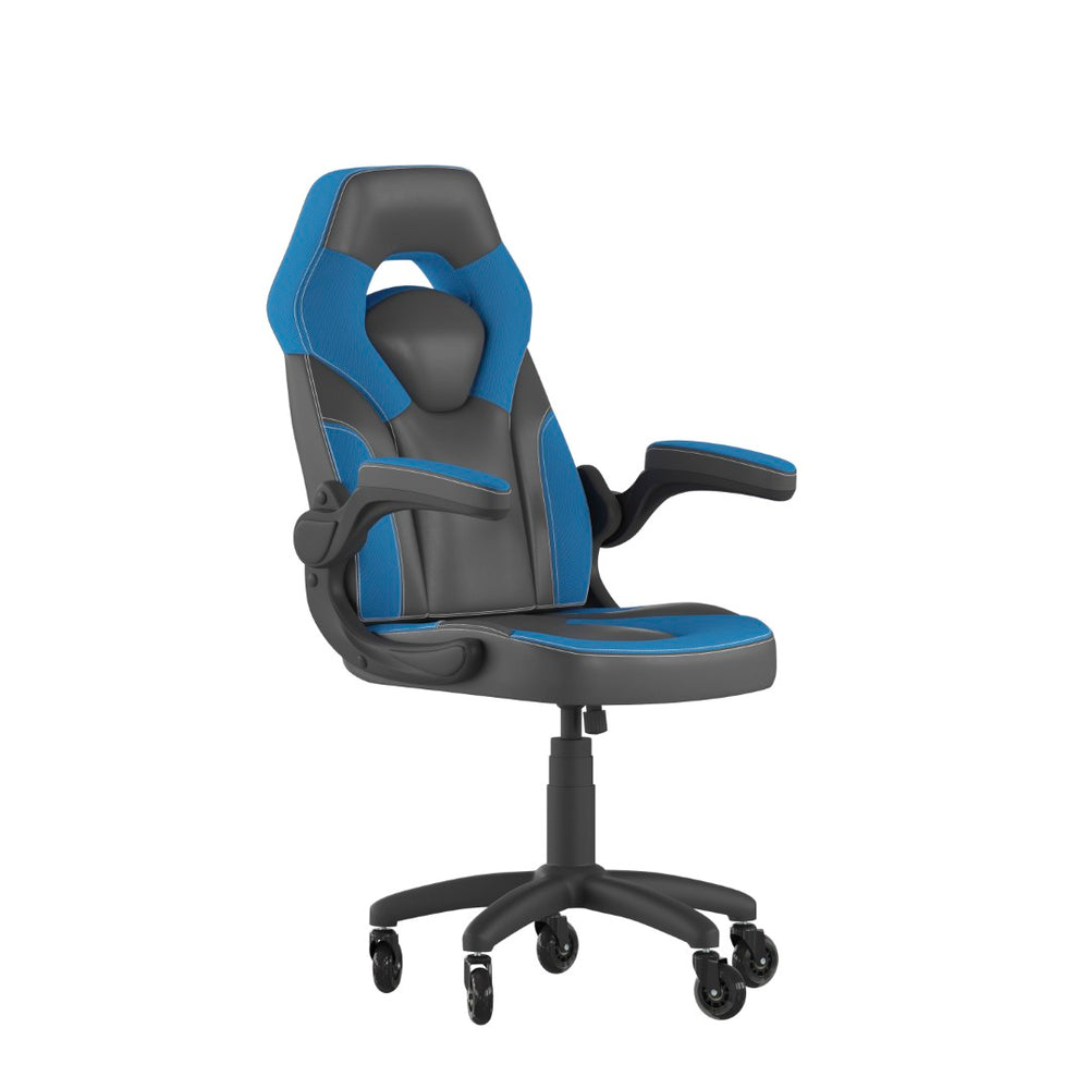 English Elm X10 Gaming Chair Ergonomic Racing Office Chair with Flip-Up Arms, Transparent Roller Wheels & Adjustable Height Blue CH-00095-BL-RLB-GG