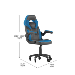 English Elm X10 Gaming Chair Ergonomic Racing Office Chair with Flip-Up Arms, Transparent Roller Wheels & Adjustable Height Blue CH-00095-BL-RLB-GG