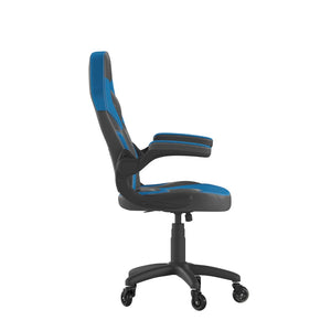 English Elm X10 Gaming Chair Ergonomic Racing Office Chair with Flip-Up Arms, Transparent Roller Wheels & Adjustable Height Blue CH-00095-BL-RLB-GG