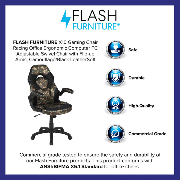 English Elm X10 Gaming Chair - Ergonomic Racing-Style Office Chair with Adjustable Features for Ultimate Comfort Camouflage CH-00095-CAM-GG