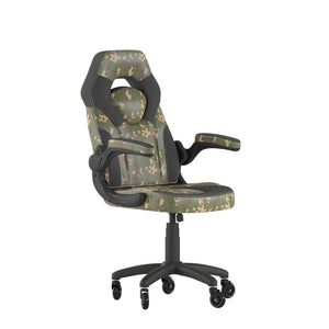 English Elm X10 Gaming Chair Ergonomic Racing Office Chair with Flip-Up Arms, Transparent Roller Wheels & Adjustable Height Camouflage CH-00095-CAM-RLB-GG