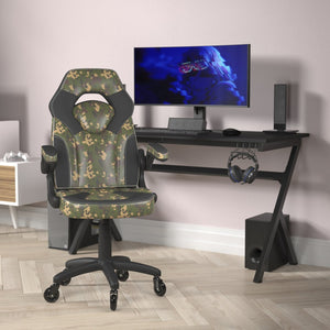 English Elm X10 Gaming Chair Ergonomic Racing Office Chair with Flip-Up Arms, Transparent Roller Wheels & Adjustable Height Camouflage CH-00095-CAM-RLB-GG