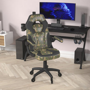 English Elm X10 Gaming Chair Ergonomic Racing Office Chair with Flip-Up Arms, Transparent Roller Wheels & Adjustable Height Camouflage CH-00095-CAM-RLB-GG