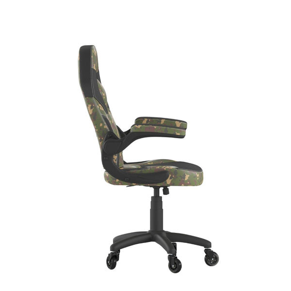 English Elm X10 Gaming Chair Ergonomic Racing Office Chair with Flip-Up Arms, Transparent Roller Wheels & Adjustable Height Camouflage CH-00095-CAM-RLB-GG