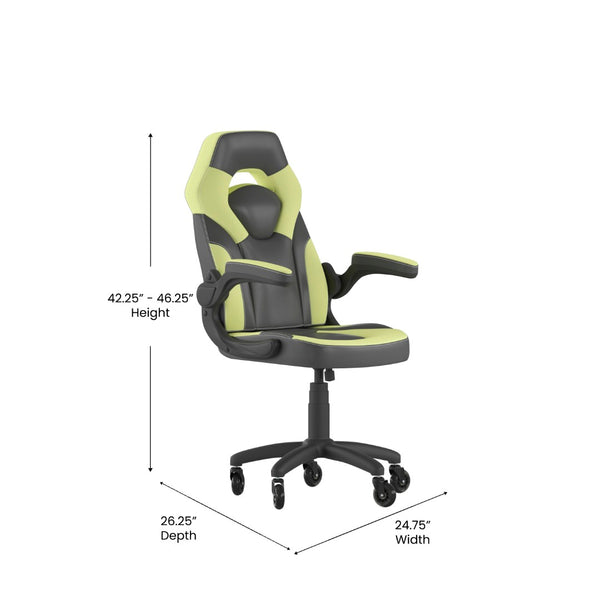 English Elm X10 Gaming Chair Ergonomic Racing Office Chair with Flip-Up Arms, Transparent Roller Wheels & Adjustable Height Neon Green CH-00095-GN-RLB-GG